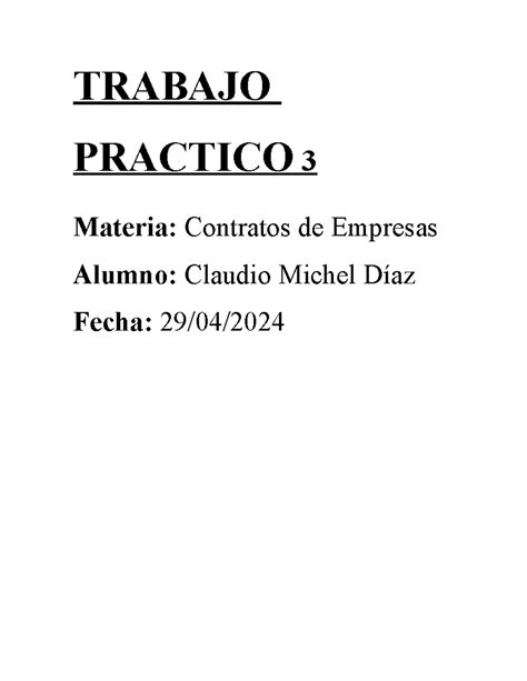 Tp Contrato De Empresa Trabajo Practico Materia Contratos De