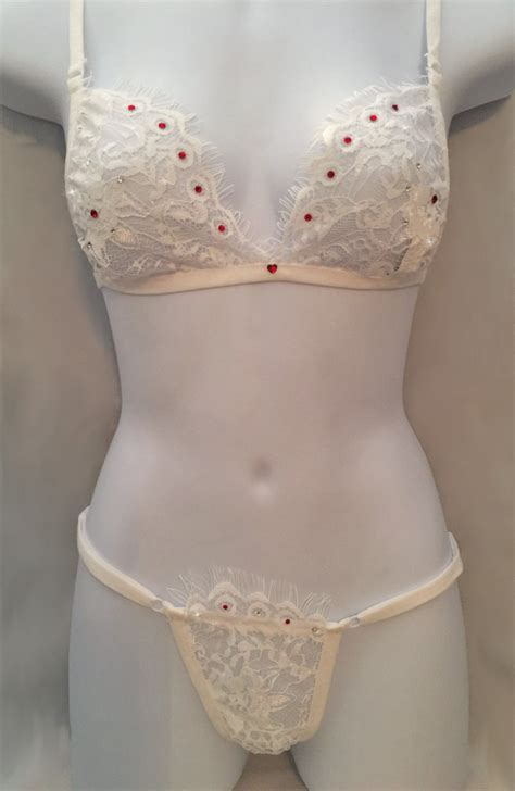 White Eyelash Lace Swarovski Crystal Bralette Bra And Panties Etsy