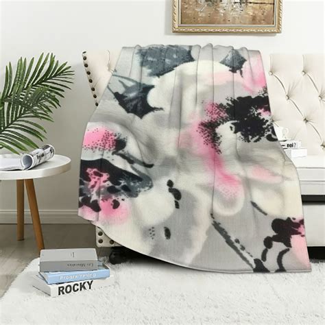 Lingy Floral Throw Blankets Soft Plush Grey White Pink Rose Floral