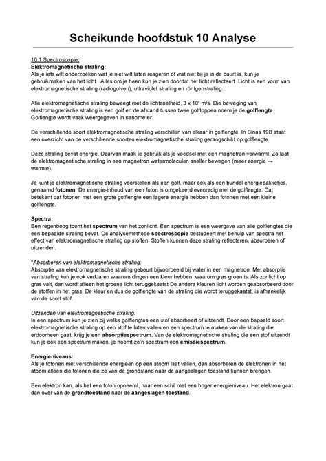 Hoofdstuk Analyse Scheikunde Hoofdstuk Analyse Spectroscopie