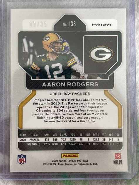 Mavin 2021 Panini Prizm Aaron Rodgers Red Shimmer 35 SSP