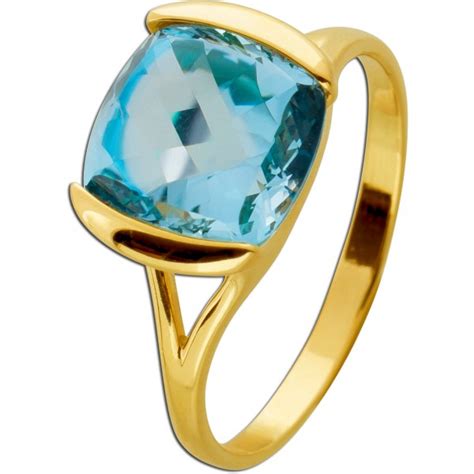 Designer Ring Gelbgold 585 wasserblauer Blautopas Solitär 6 05ct Ch