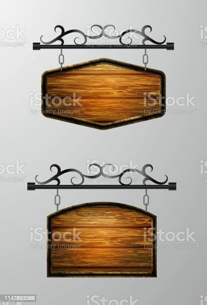 Hanging Wooden Board Vector Wooden Object For Text Stock Illustration