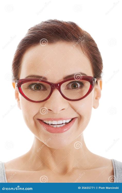 Portrait Of Beautiful Woman In Red Eyeglasses Stock Image Image Of