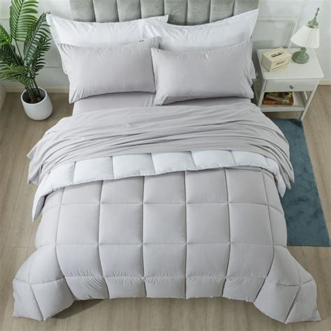 Downcool King Size 7 Piece Comforter Set Hypoallergenic Microfiber Bed In A Bag Whitelight