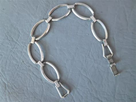 Bracelet Gourmette Ancien Chaine Maille Ovale Argent Massif Femme Fille