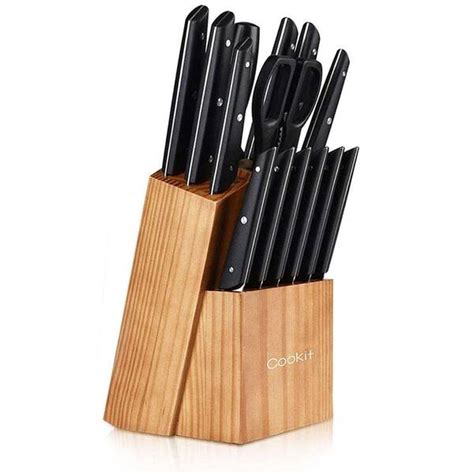 Tileon 15 Piece Stainless Steel Knife Set With Pine Wooden Knife Block