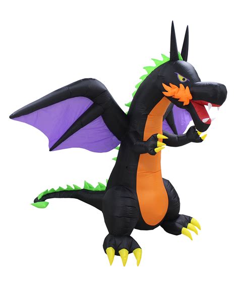 Best Inflatable Fire Dragon With Wings LED Light Halloween Lighted Blow ...