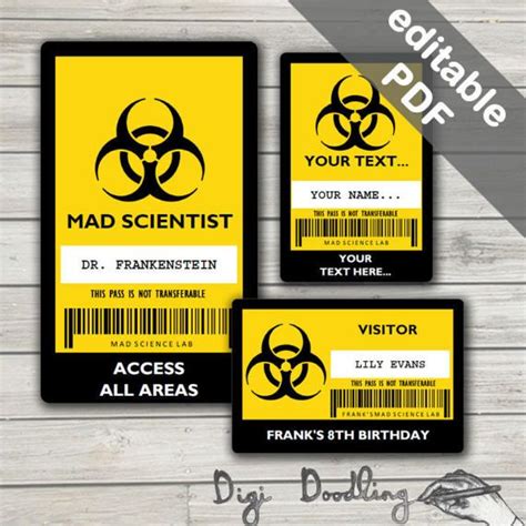 Science Party Id Badge Mad Scientist Id Badge Template Editable Pdfs Instant Download Etsy