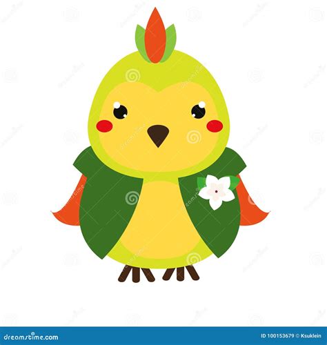 Cute Parrot Cartoon Kawaii Animal Character Vector Illustration For