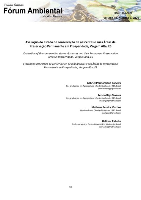 PDF Avaliação do estado de conservação de nascentes e suas Áreas de