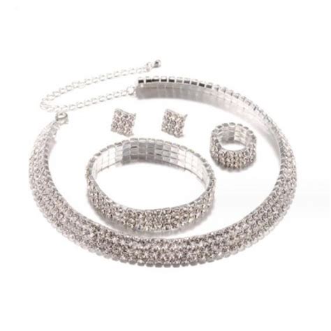 Glistening Rhinestone Embellished Bride Fashion 4pcs Costume Jewelry