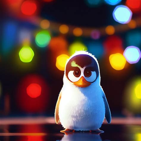 Premium Photo Cute Baby Penguin With Big Eyes And Christmas Lights 3d