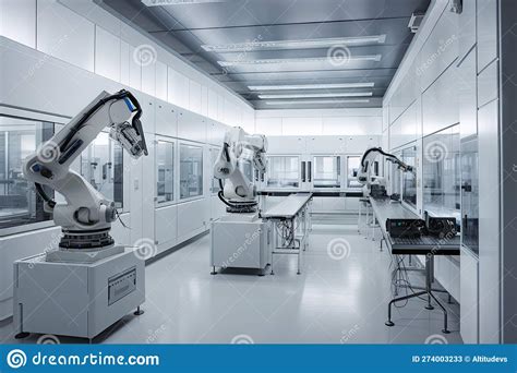 Cleanroom With Robotic Arms Using Delicate Instruments To Perform