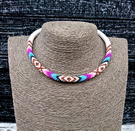 White Seed Bead Choker Necklace Bead Crochet Rope Native Etsy