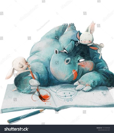 Cute Cartoon Blue Hippo Girl Drawing Stock Illustration 1721094538 | Shutterstock