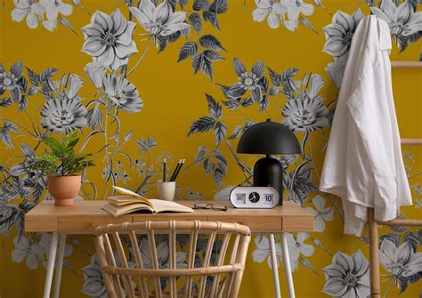 Vintage Yellow Flowers Wallpaper - Buy Online | Happywall