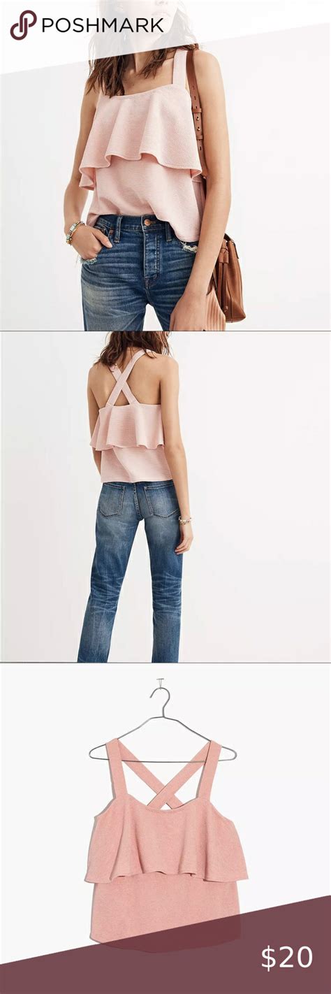 Madewell Texture And Thread Tiered Crop Tank Top Blush Pink Size Medium