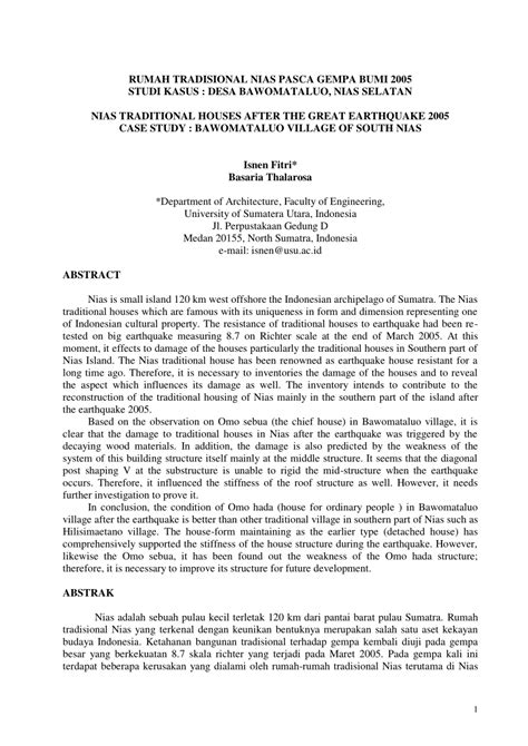 (PDF) RUMAH TRADISIONAL NIAS PASCA GEMPA BUMI 2005 STUDI KASUS: DESA BAWOMATALUO, NIAS SELATAN ...