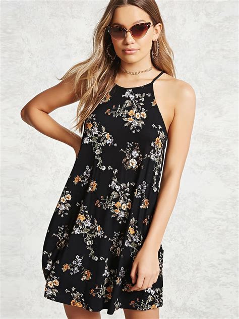 Buy FOREVER 21 Women Black Floral Print A Line Dress Dresses For