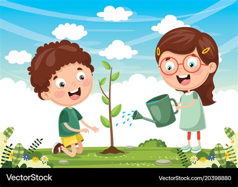 Kids planting Royalty Free Vector Image - VectorStock