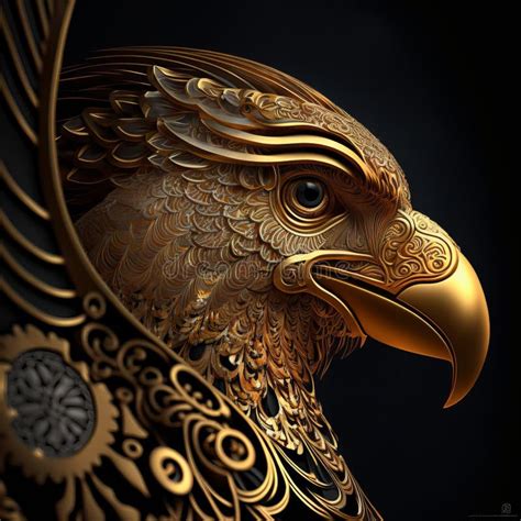 Gold Filigree Inlaid Eagle Generative Ai Stock Illustration