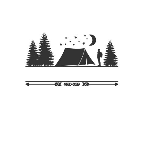 Camping Split Text Frame Tent Trees Night Sky Free Svg File Svg Heart