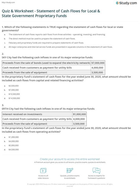 Quiz And Worksheet Statement Of Cash Flows For Local And State Government