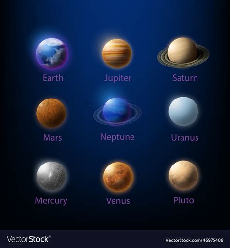 Realistic 3d set of solar system planets of nine Vector Image