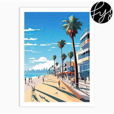 Venice Beach California Usa Flat Illustration 2 Art Print Venice