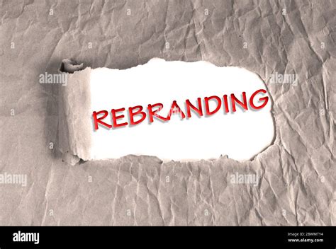 Word Rebranding On Torn Brown Grunge Paper Background Marketing