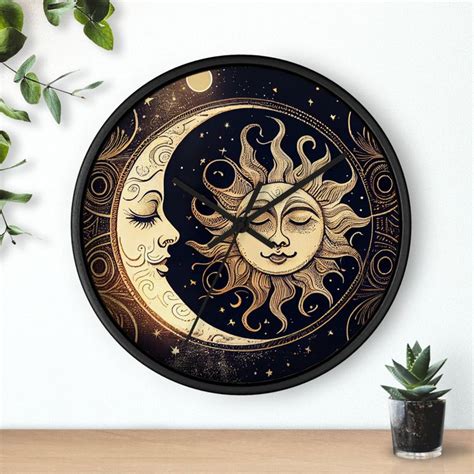 Whimsical Celestial Clock Crescent Moon And Sun Decor Vintage