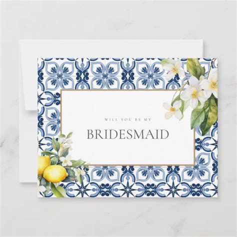 Mediterranean Lemon Tiles Bridesmaid Proposal Card Zazzle