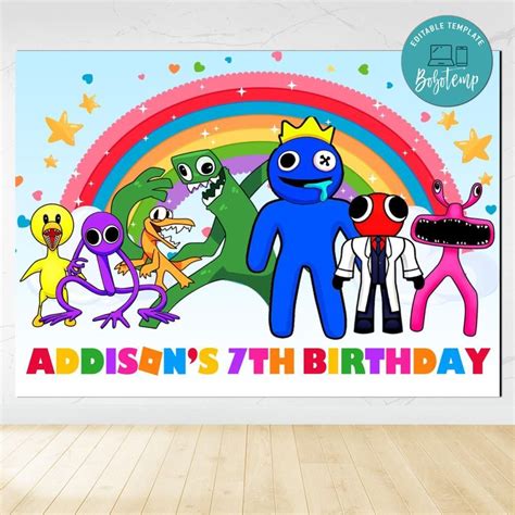 Rainbow Friends Roblox Birthday Backdrop Digital File Template