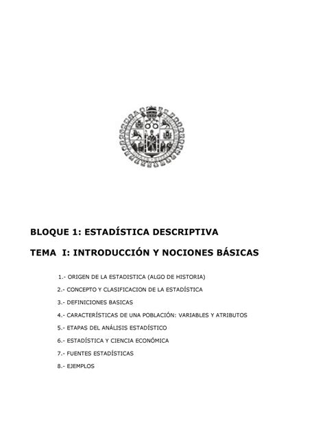 Tema 1 Tema 1 Bloque 1 EstadÍstica Descriptiva Tema I IntroducciÓn Y Nociones BÁsicas 1