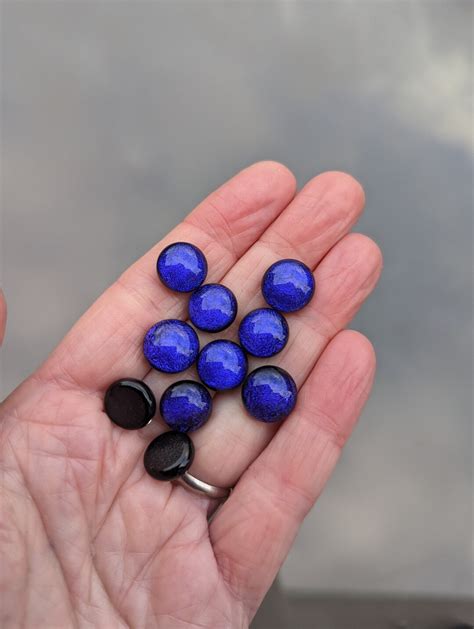 Set Of 10 X Approx 12mm Dichroic Glass Cabochons Dark Blue Purple