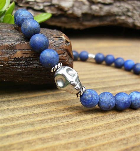 Slim Lapis Lazuli Bracelet Unisex Matte Blue Stone And Silver Etsy