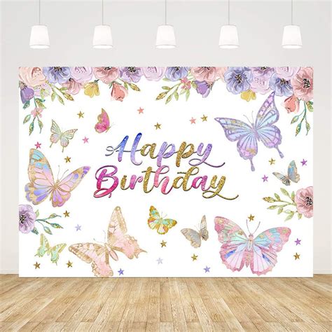 X Ft Butterfly Birthday Backdrop For Girls Spring Theme Colorful