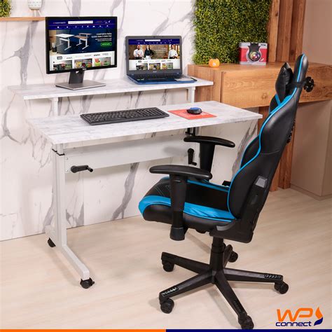 Mesa Ergonômica Dupla Com Regulagem De Altura Tampo Calacata 4 Rodízios Wp Connect