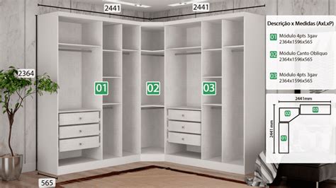 Modulado Closet Completo 9 Portas 6 Gavetas Rizon Branco Móveis