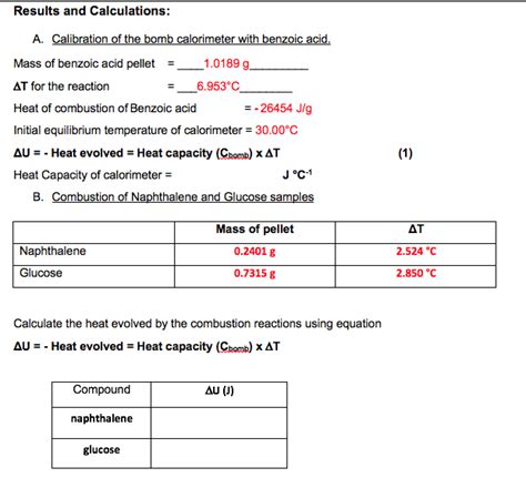 Solved Results and Calculations: A. Calibration of the bomb | Chegg.com