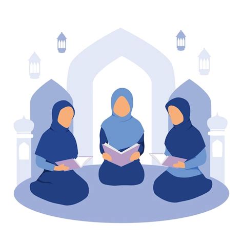 Premium Vector Islamic Illustration Of Muslim Women Reading Quran