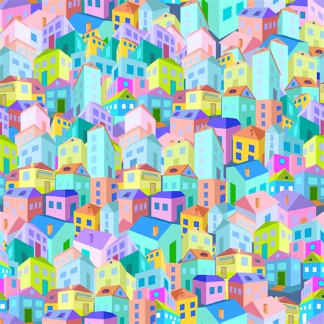 Casas Multicolores En Perspectiva Textura De Tela De Patrones Sin