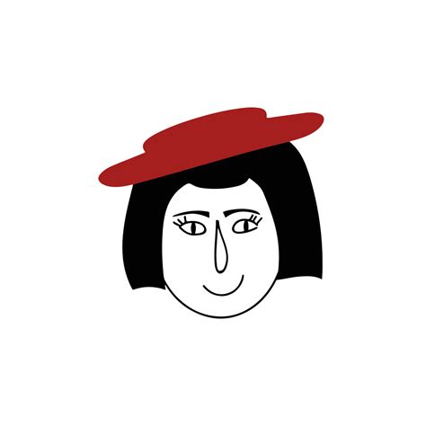 Hand drawn human face doodle. Woman with red hat. Isolated ink pen ...