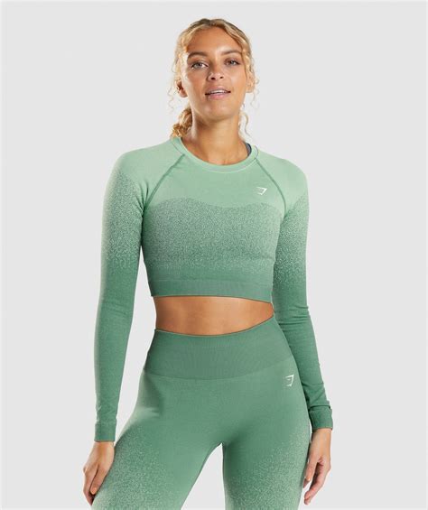 Gymshark Adapt Ombre Seamless Long Sleeve Crop Top Rose Pink Light Blue