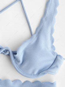 ZAFUL Plunge V Wired Scalloped Bikini Swimwear In LIGHT BLUE ZAFUL