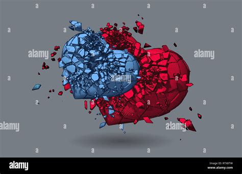 Monochrome Two Broken Heart Symbol Crashing With Pen And Ink Drawing