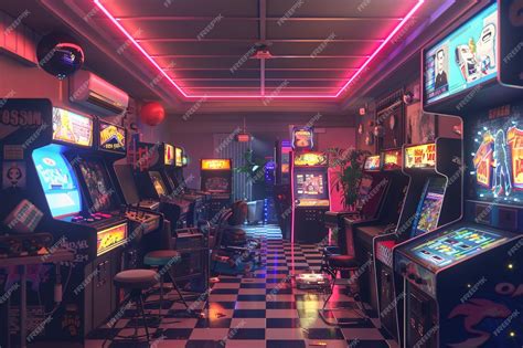 Premium Photo Retro Gaming Room With Vintage Arcade Machines Oct