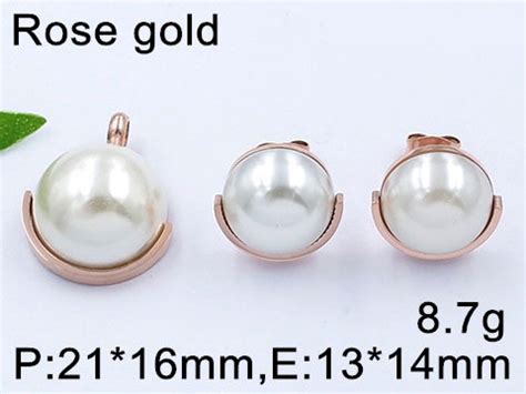 Set rosa dije 2 1cm y aretes 1 3cm perla blanca AzulTurquesa Joyería