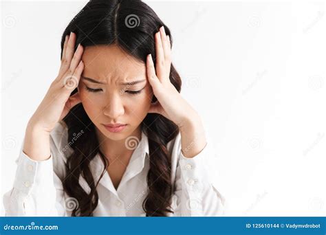 Image Of Upset Or Tired Asian Business Woman 20s Wearing Office Stock